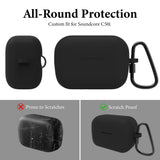 Geekria Silicone Case Cover Compatible with Soundcore by Anker C50i True Wireless Earbuds, Protective Earphones Skin Cover with Keychain Hook, Charging Port Accessible (Black)