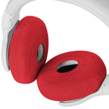 Geekria 2 Pairs Knit Headphones Ear Covers - Product Safety Certified - Washable & Stretchable Sanitary Earcup Protectors for On-Ear Headsets, Sweat Pads for Gym, Meeting (Size S / Red)