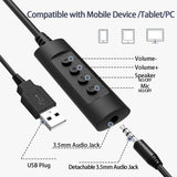 Geekria USB Headset with Mic and Mute Option, Wired Headphones for PC, Laptop, Tablet, Computer Headset with Noise Cancelling Microphone, All Day Comfort for Meetings, Call Center (Black)