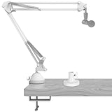 Geekria for Creators Microphone Arm Compatible with Shure MV88+, SM7B, MV7, MV7X, SM58, SM57 Mic Boom Arm with Tabletop Flange Mount, Suspension Stand, Mic Scissor Arm, Desk Mount Holder (White)
