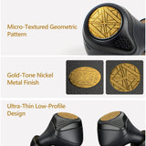 Geekria Gold-Tone Metal Earbud Stickers Compatible with Jabra Elite Active 75t & Elite 75t, Jewelry-Inspired Geometric Decorative Decals, Self-Adhesive (6 Pieces)