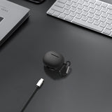 Geekria Silicone Case Cover Compatible with EDIFIER X2 True Wireless Earbuds, Protective Earphones Skin Cover with Keychain Hook, Charging Port Accessible (Black)