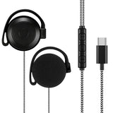 Geekria USB-C Clip-On Wired Earphones with Microphone, In-Line Volume Control, Lightweight Hook-On Earbuds for Online Meetings, Remote Work, Call Center, Studying (Black, 3.9FT)