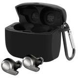 Geekria Silicone Case Cover Compatible with Jabra Elite Active 65t True Wireless Earbuds, Protective Carrying Case with Keychain Hook, Charging Port Accessible (Black)