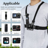 Geekria Chest Mount Strap, Adjustable Harness, Compatible with DJI Osmo Pocket 3, Action 6, 5 Pro, Osmo 360, Insta360 AcePro 2, X5, X4 Air, Hero 13, MAX 2 Action Camera Accessories (Black)