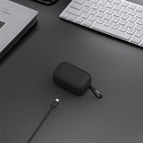 Geekria Silicone Case Cover Compatible with Sennheiser MOMENTUM True Wireless 4 Earbuds, Protective Earphones Skin Cover with Keychain Hook, Charging Port Accessible (Black)