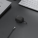 Geekria Silicone Case Cover Compatible with Soundcore by Anker C40i True Wireless Earbuds, Protective Earphones Skin Cover with Keychain Hook, Charging Port Accessible (Black)