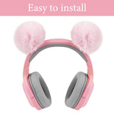 Geekria Round Fluffy Headphone Headband Decoration, Cute Kawaii Adhesive Charm, Compatible with Sony, Skullcandy, Beats, Turtle Beach, Philips, Microsoft, and Most Headphones (Pink)