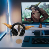 Geekria 3D Printed Demon Horns for Over Ear Headphones, Handmade Devil Headband, Adjustable Cosplay Accessory for Halloween & Dress Up Parties (Gold)
