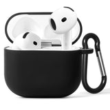 Geekria Silicone Case Cover Compatible with Apple AirPods 4 True Wireless Earbuds, Protective Earphones Skin Cover with Keychain Hook, Charging Port Accessible (Black)