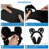 Geekria NOVA Knit Fabric Headband Cover+Cat Ears Attachment Compatible with Razer, SteelSeries, HyperX, Sennheiser, ASTRO, Sony, Logitech, ATH Headphones, Head Cushion Pad Protector (Flower/White)