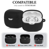Geekria Silicone Case Cover Compatible with JBL TUNE BEAM True Wireless Earbuds (Not Fit TUNE BEAM 2), Protective Earphones Skin Cover with Keychain Hook, Charging Port Accessible (Black)