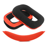 Geekria QuickFit Mesh Fabric Replacement Ear Pads for Logitech G430, G930 Headphone Ear Pad and Headband Pad/ Ear Cushion + Headband Cushion/ Repair Parts Suit ( Red-Black )