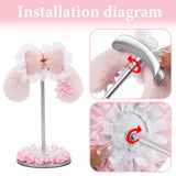 Geekria Cute Headphone Stand, Plush Headset Holder with Soft Fur Protection & Stable Base, Kawaii Desk Headphone Hanger for Gaming Setup, Office, Bedroom Decor (Pink Bow)