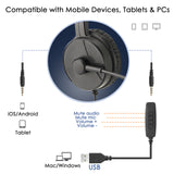 Geekria Computer Headset with Microphone, 3.5mm Wired Headphones with USB Adapter, Noise Cancelling Mic Call Center Office Headset for PC, Laptop, Cell Phone (Black)