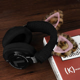 Geekria NOVA Knit Fabric Headband Cover + Cat Ears Attachment Compatible with Razer, SteelSeries, HyperX, Sennheiser, ASTRO, Sony, Logitech, ATH Headphones, Sweat Cover (Leopard Print Pink)