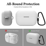 Geekria Silicone Case Cover Compatible with Soundcore by Anker C50i True Wireless Earbuds, Protective Earphones Skin Cover with Keychain Hook, Charging Port Accessible (White)