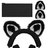 Geekria NOVA Knit Fabric Headband Cover+Cat Ears Attachment Compatible with Razer, SteelSeries, HyperX, Sennheiser, ASTRO, Sony, Logitech, ATH Headphones, Head Cushion Pad Protector (Black/White)