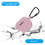 Geekria Silicone Case Compatible with JBL Tune 130NC TWS True Wireless Earbuds, Protective Cover with Keychain Hook, Soft Shockproof Earbuds Sleeve with Charging Port Access, Pink