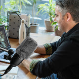 Geekria for Creators Furry Windscreen Compatible with Audio-Technica AT2020, AT2020USB, AT2035, Mic DeadCat Wind Cover Muff, Fluff Cover Windshield, Wind Noise Reduction (Grey / 2 Pack)