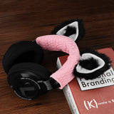 Geekria NOVA Knit Fabric Headband Cover+Cat Ears Attachment Compatible with Razer, SteelSeries, HyperX, Sennheiser, ASTRO, Sony, Logitech, ATH Headphones, Head Cushion Pad Protector (Black/White)