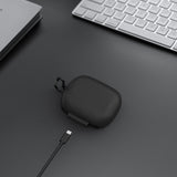 Geekria Silicone Case Cover Compatible with Soundcore by Anker AeroFit 2 True Wireless Earbuds, Protective Earphones Skin Cover with Keychain Hook, Charging Port Accessible (Black)