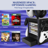 Geekria Multifunctional Game Storage Stand Compatible with PS5, PS4, XBOX Series X, XBOX One, Nintendo Switch, Video Game Disk Organizer and Headset Mount, Universal Gaming Desk Accessories