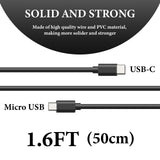 Geekria for Creators USB C to Micro USB Microphone Cable 1.6 ft / 50 CM, Compatible with Shure MV7, MV88+, MV5, MV51, MVi, Mic Cord (Black)