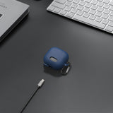 Geekria Silicone Case Cover Compatible with Soundcore by Anker Liberty 4 NC True Wireless Earbuds, Protective Earphones Skin Cover with Keychain Hook, Charging Port Accessible (Blue)