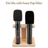 Geekria for Creators Microphone Holder, Wooden Wireless Mic Holder for Stand, 2-Slot Desktop Mic Storage Holder, Space-Saving Design for Home, Office, Recording Studio (Light Brown)