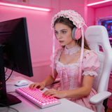 Geekria Cute Bow Headband Cover for Gaming Headset & Over-Ear Headphones, Compatible with Sony, Sennheiser, HyperX and More, Decorative Soft Padded Sleeve (Pink)