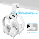 Geekria Under Desk Headphone Hook, 360° Rotating Headset Holder, Adjustable Desk Mount Hanger, Space Saving Gaming Headphone Holder Compatible with Sony, Bose, AKG, Sennheiser (White)