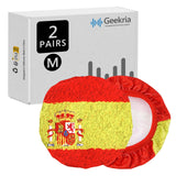 Geekria 2 Pairs Flex Fabric Headphones Ear Covers - Product Safety Certified - Washable & Stretchable Earcup Protectors for Over-Ear Headsets, Sweat Pads for Gym, Gaming (M / Spanish Flag)