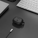 Geekria Silicone Case Cover Compatible with B&W Pi8 True Wireless Earbuds, Protective Earphones Skin Cover with Keychain Hook, Charging Port Accessible, Front LED Visible (Black)