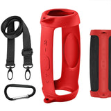 Geekria Silicone Speaker Case Cover, Compatible with JBL Charge 5, Protective Waterproof Soft Skin, Replacement Portable Speakers Travel Carrying Sleeve with Shoulder Strap (Red)