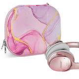 Geekria NOVA Headphones Case Compatible with Bose QC Ultra II, QC Ultra, QuietComfort 35 II, QC45, QC25, QCSE, Replacement Hard Shell Travel Carrying Bag with Cable Storage (Pink Marble)