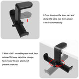 Geekria PC Gaming Dual Headphone Stand, Clip On Desk Headphone Holder, 360 Rotation Adjustable, Under Desk Headset Holder Compatible with Sennheiser, Bose, Beats, Razer, Sony (Black)