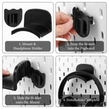 Geekria Headphone Holders for Pegboard Display, Headphone Hanger Holder Compatible with IKEA Skadis Pegboards, Hook Headset Holder Hanger for Home, Office, Electronics Organization (Black)