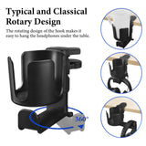 Geekria 2 in 1 Headphone Hanger&Desk Cup Holder, Under Desk Clamp Rotatable Headset Compatible with Sennheiser, Bose, Beats, Razer, HyperX, Sony, Suitable for Coffee Mugs, Water Cups (Black)