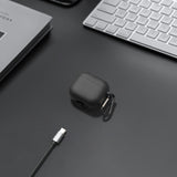 Geekria Silicone Case Cover Compatible with Apple AirPods 4 True Wireless Earbuds, Protective Earphones Skin Cover with Keychain Hook, Charging Port Accessible (Black)