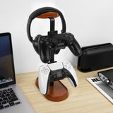 Geekria 2-in-1 Headphone Stand with Controller Holder for Gaming Desk Setup, Walnut Wood & Aluminum Headset Stand, Desktop Organizer for PS5 PS4 Xbox Switch Controllers & Over-Ear Headphones