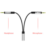 Geekria Nylon Braided Headset Y Splitter Adapter, Headphones Splitter Cable for PC Computer, NoteBook and Old Version Laptop with Microphone and Audio Jack ( 2 x 3.5mm Male to 1 x 3.5mm Female)