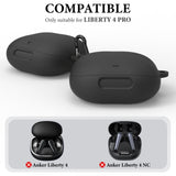 Geekria Silicone Case Cover Compatible with Soundcore by Anker Liberty 4 Pro True Wireless Earbuds, Protective Earphones Skin Cover with Keychain Hook, Charging Port Accessible (Black)