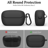 Geekria Silicone Case Cover Compatible with JBL Endurance Race 2 True Wireless Earbuds, Protective Earphones Skin Cover with Keychain Hook, Charging Port Accessible Front LED Visible (Black)