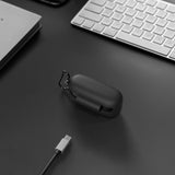Geekria Silicone Case Cover Compatible with Sony WF-C510 True Wireless Earbuds, Protective Earphones Skin Cover with Keychain Hook, Charging Port Accessible, Front LED Visible (Black)