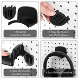 Geekria Headphone Holders for Pegboard Display, Headphone Hanger Holder Compatible with 1/4" Pegboard, Hook Headset Holder Hanger for Home, Office, Electronics Organization (Black)