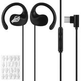 Geekria USB-C Sport Earbuds with DIY Sticker Pack, Wired Over-Ear Hook Headphones, Secure Fit Sweat-Resistant Earphones for Running, Gym, Workout(Black / 3.9FT)