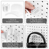 Geekria Headphone Holders for Pegboard Display, Headphone Hanger Holder Compatible with 1/4" Pegboard, Hook Headset Holder Hanger for Home, Office, Electronics Organization (White)