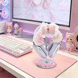 Geekria Cute Headphone Stand, Plush Headset Holder with Soft Fur Protection & Stable Base, Kawaii Desk Headphone Hanger for Gaming Setup, Office, Bedroom Decor (Pink Bow)