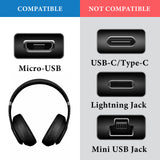 Geekria Headphones Earbuds USB Short Charger Cable Compatible with Jabra Move Style, Elite 65t/Sport, Micro-USB Replacement Power Charging Cord (1 ft / 30 cm 2 Pack)